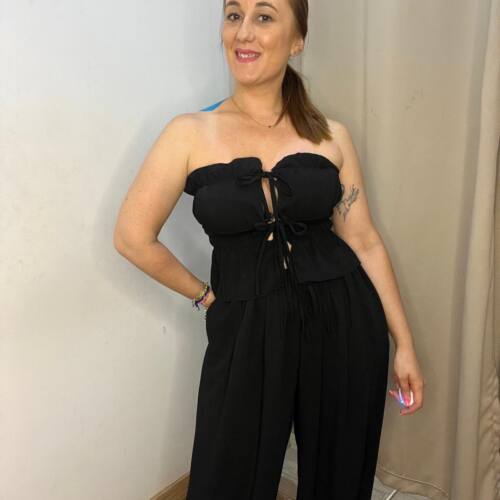 CONJ.2P TOP PANTALON BOMBACHO NEGRO