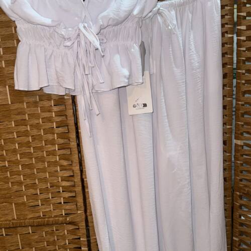 CONJ.2P TOP PANTALON BOMBACHO BLANCO