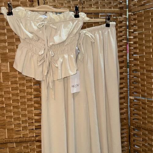 CONJ.2P TOP PANTALON BOMBACHO BEIGE